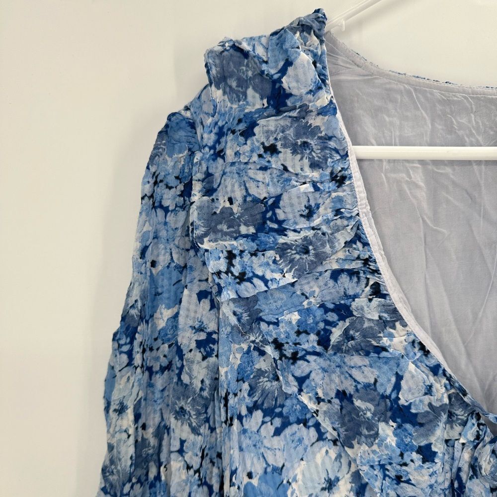 & Other Stories Voluminous Ruffle Long Sleeve Floral Midi Dress Size 10 - Picture 6 of 10